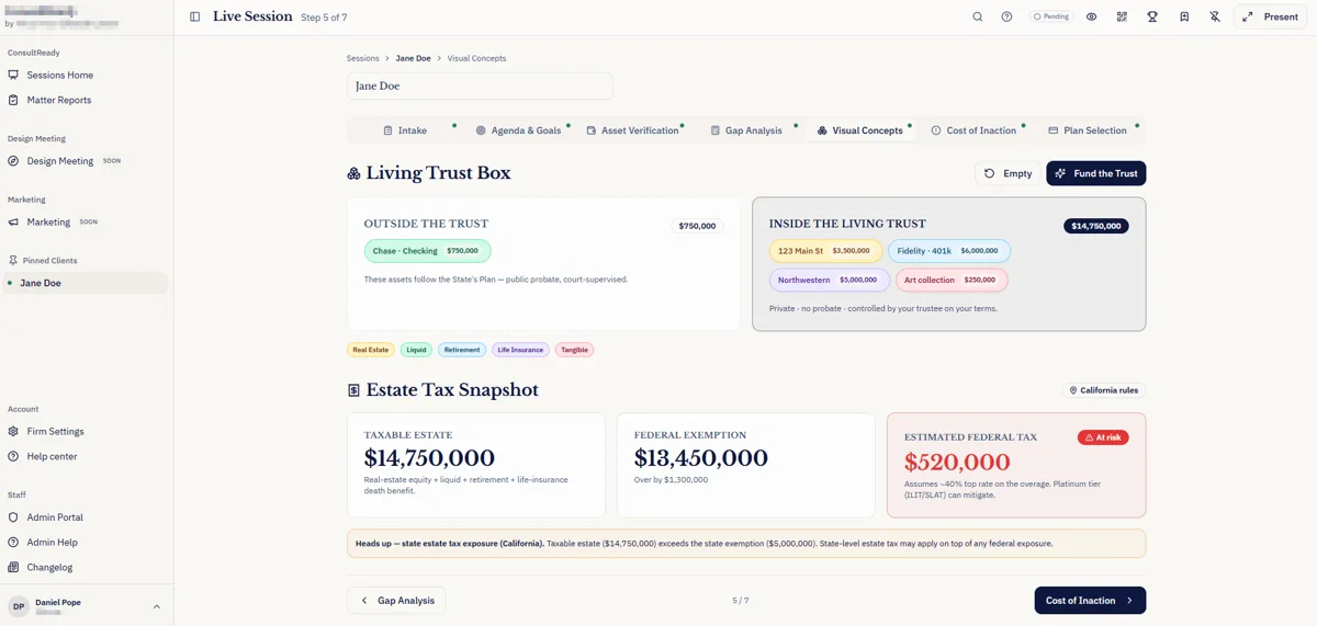 Screenshot of the Client methodology platform