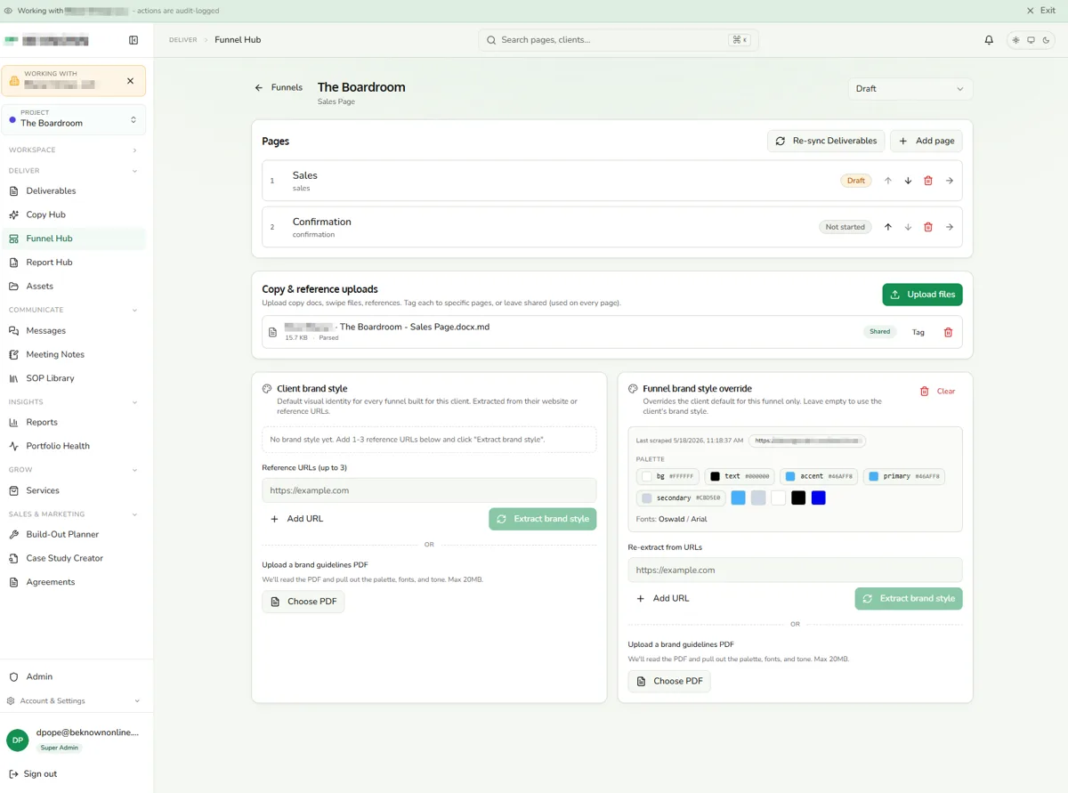 Screenshot of the Multi-channel client portal