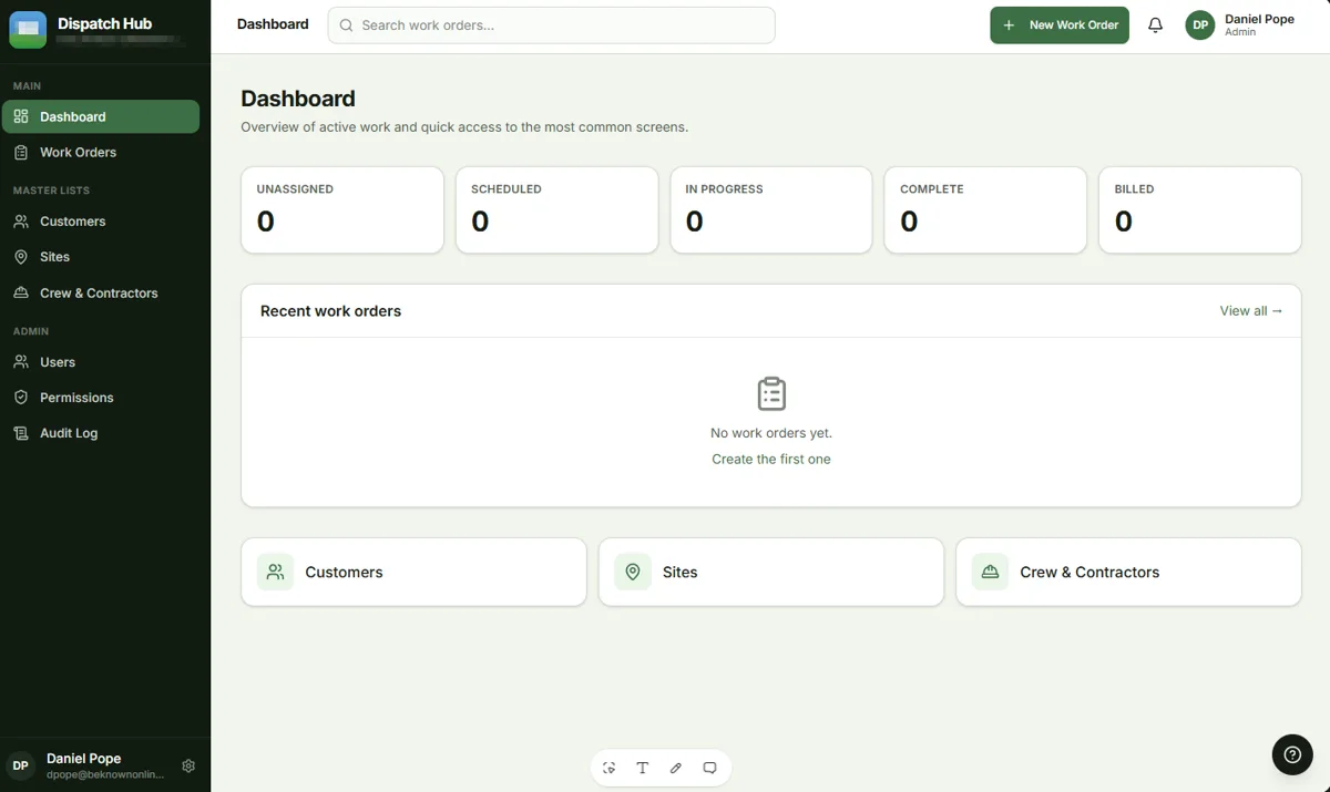 Screenshot of the Work order tracking